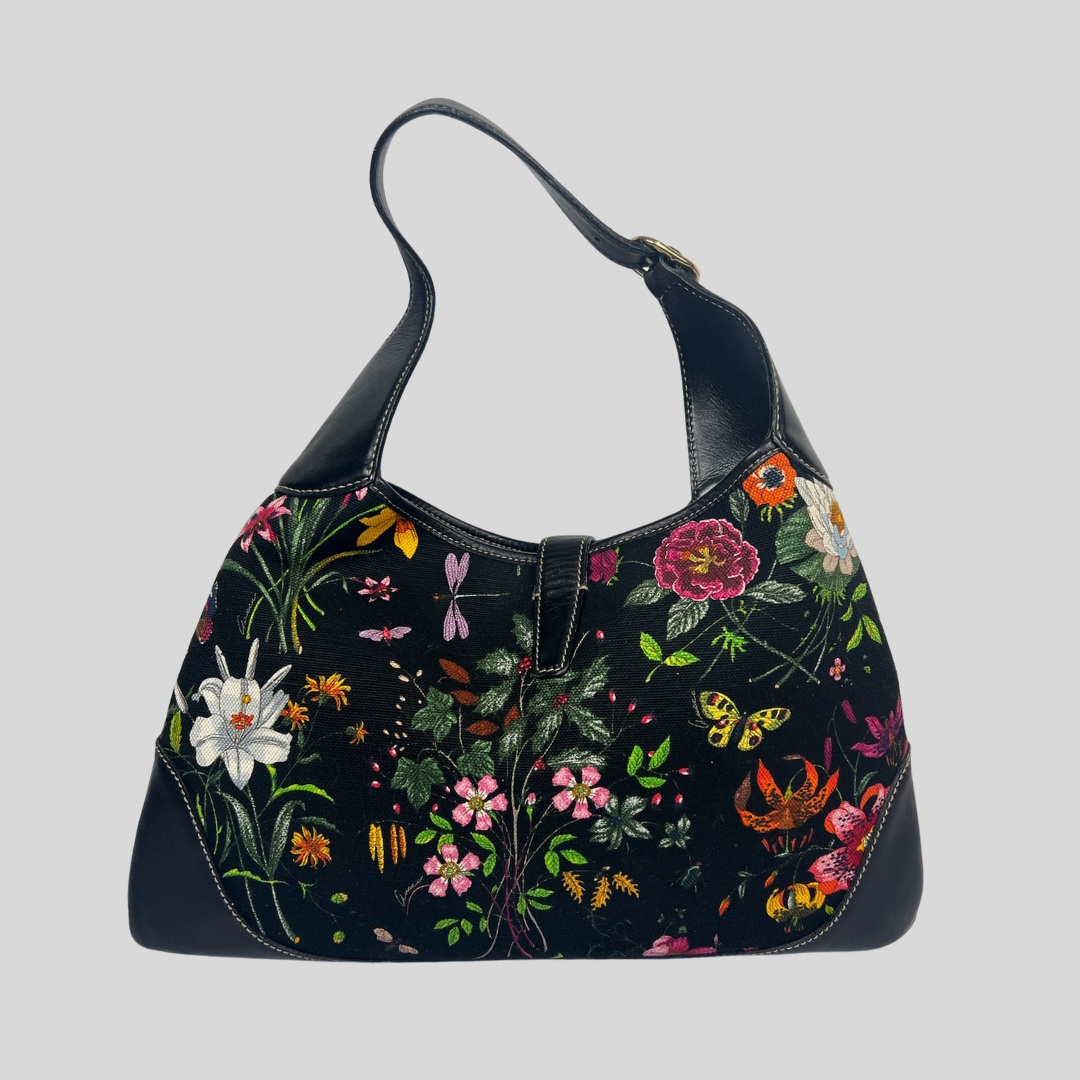 GUCCI Borsa Jackie'O in tessuto Flora nero