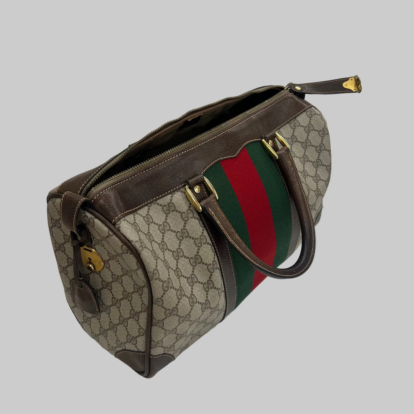GUCCI Borsa bauletto "Boston" grande canvas cerato
