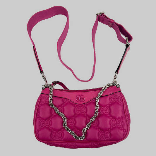 GUCCI Borsa in tessuto trapuntato fucsia logata