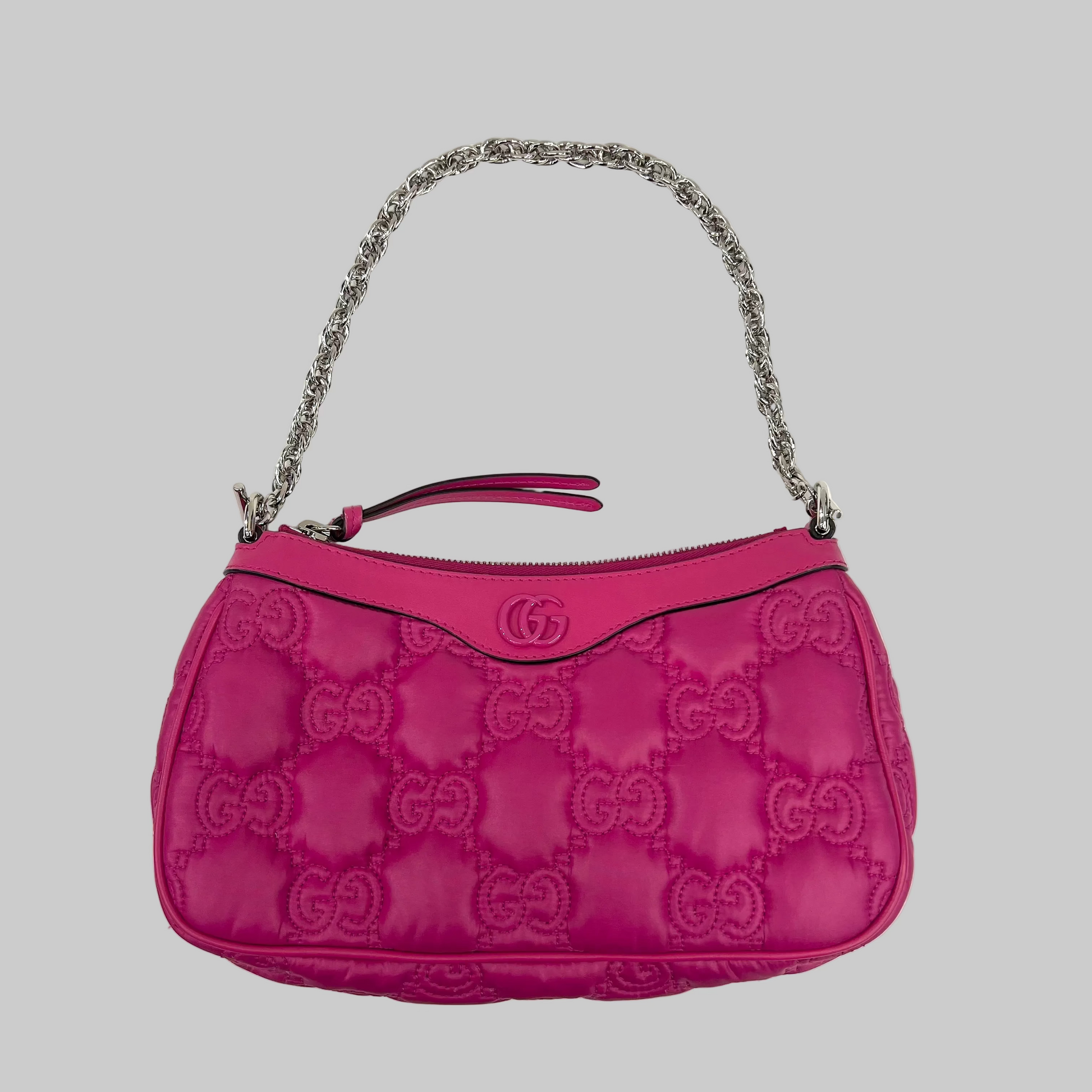 GUCCI Borsa in tessuto trapuntato fucsia logata
