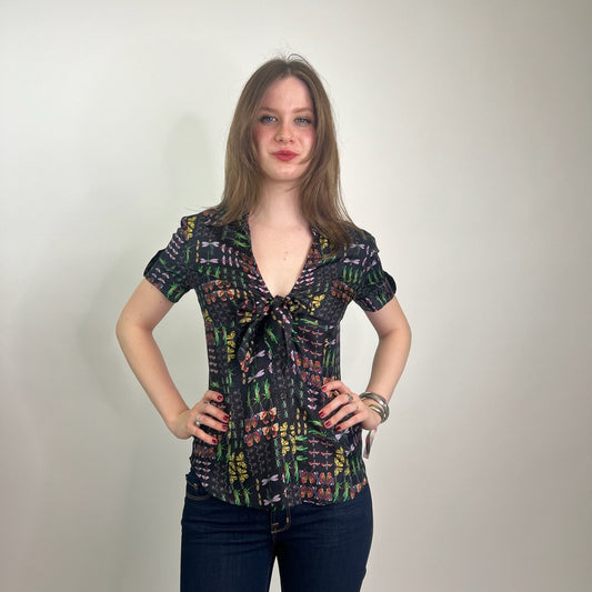 GUCCI Camicia in seta nera stampa insetti