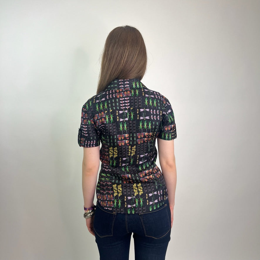 GUCCI Camicia in seta nera stampa insetti