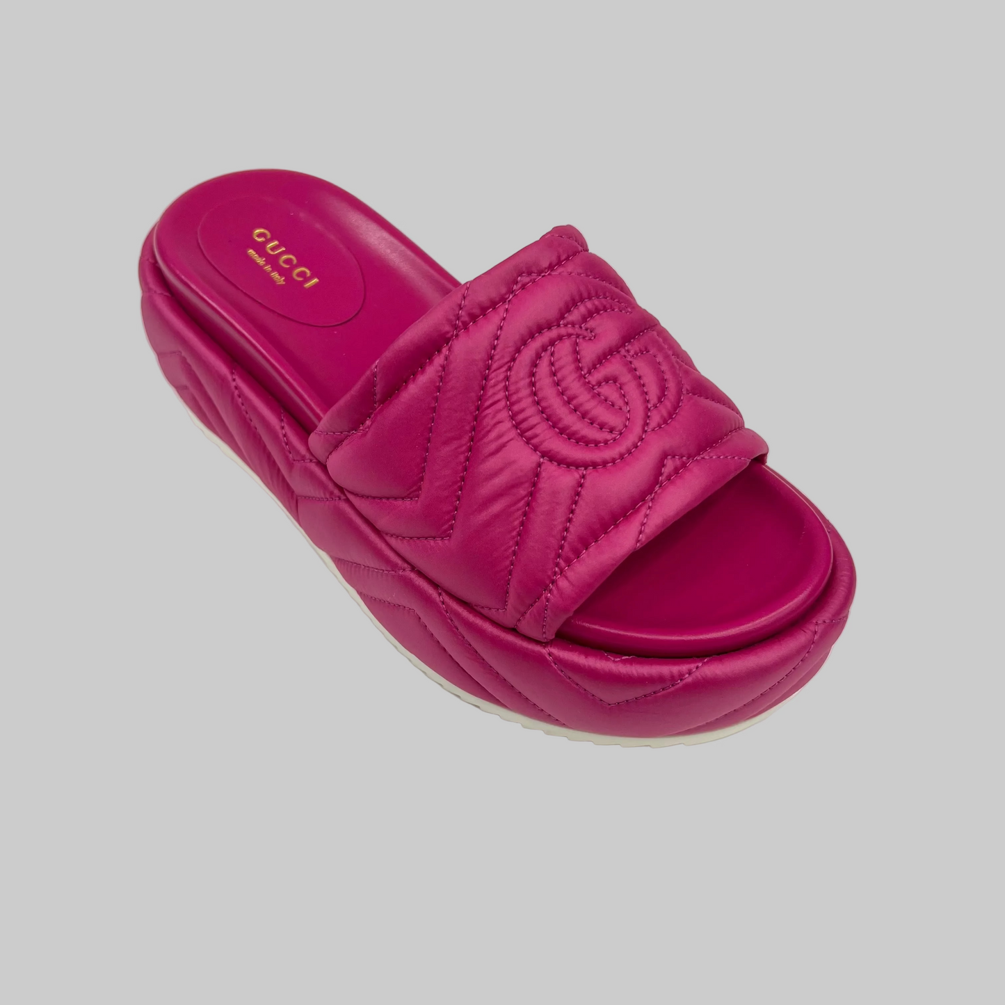 GUCCI Ciabattina Angelina in tessuto fucsia con logo