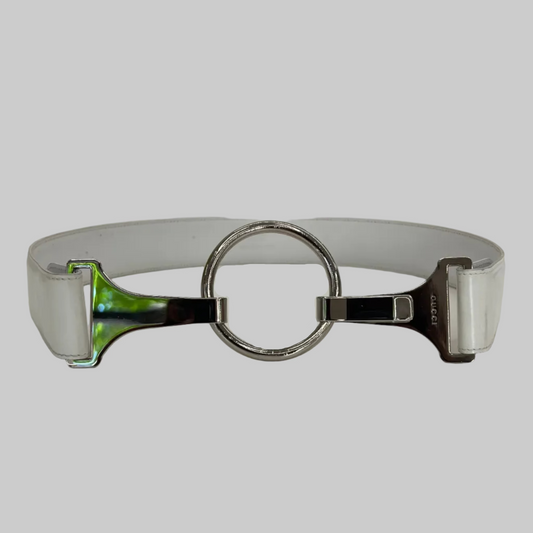 GUCCI Cintura in pelle bianca liscia con fibbia argento