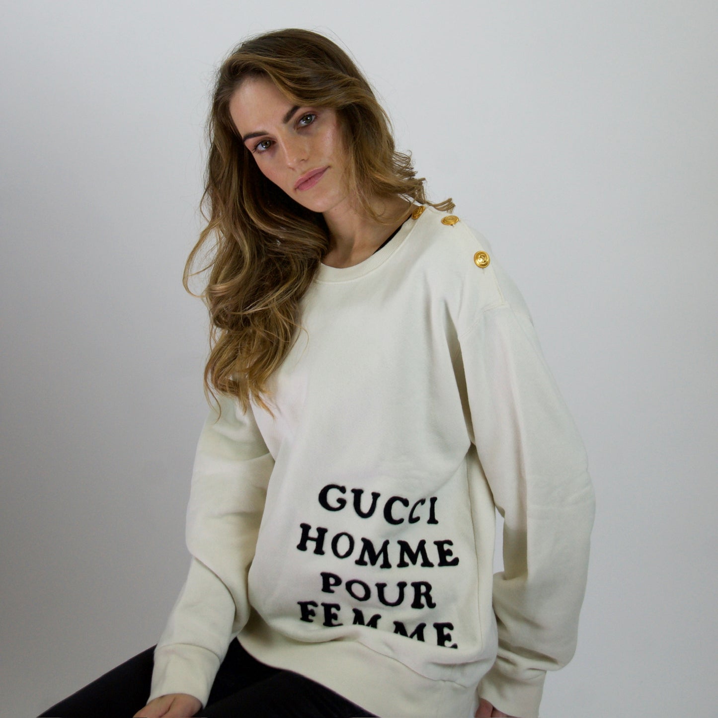 GUCCI Felpa cotone bianco naturale