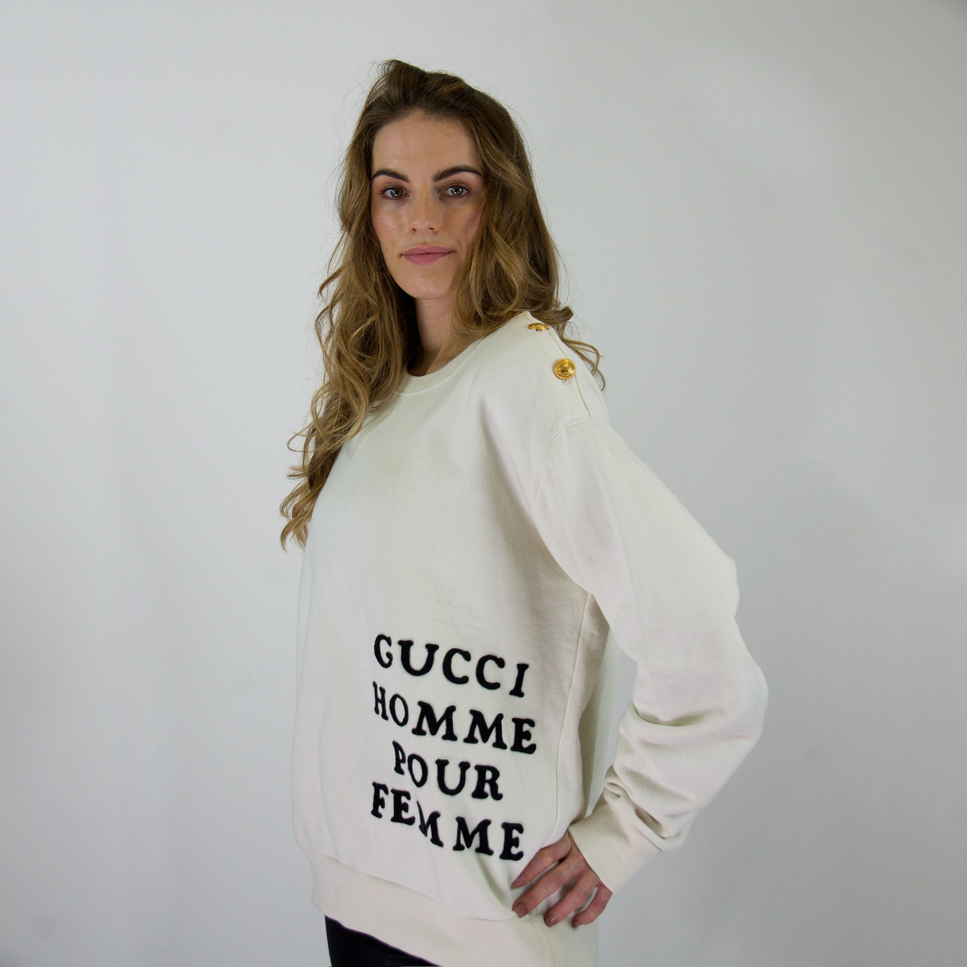 GUCCI Felpa cotone bianco naturale