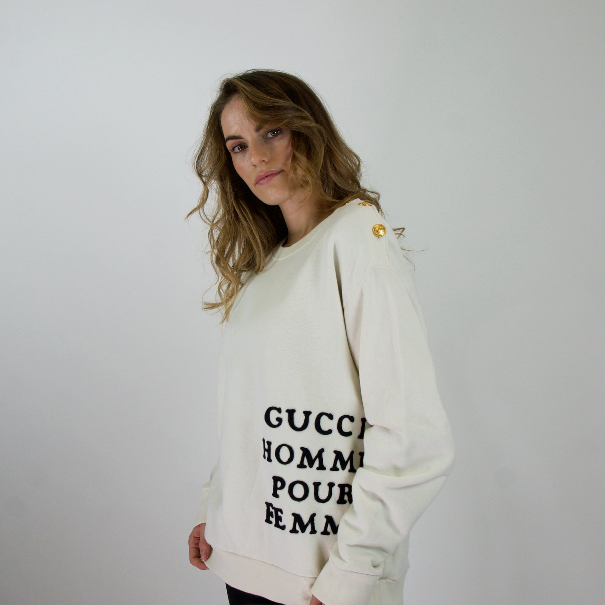 GUCCI Felpa cotone bianco naturale