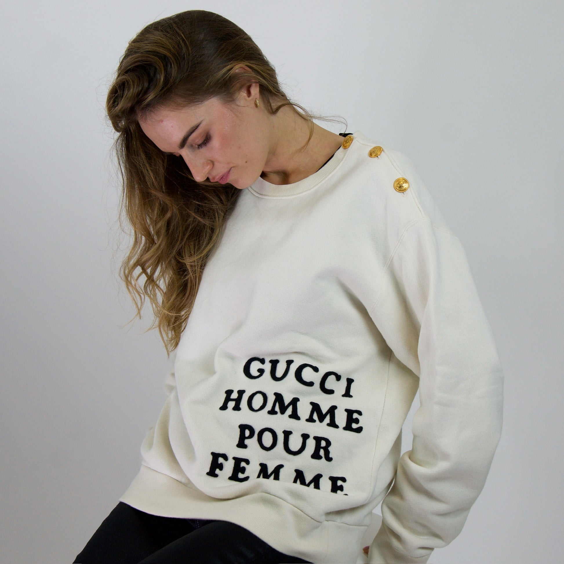 GUCCI Felpa cotone bianco naturale