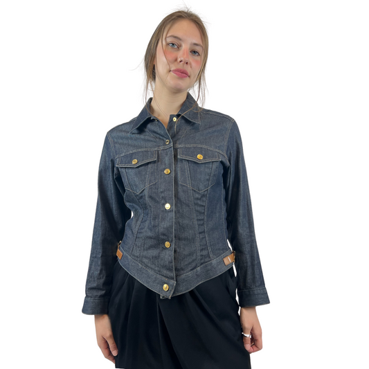 GUCCI Giacca di jeans scuro con dettagli in pelle