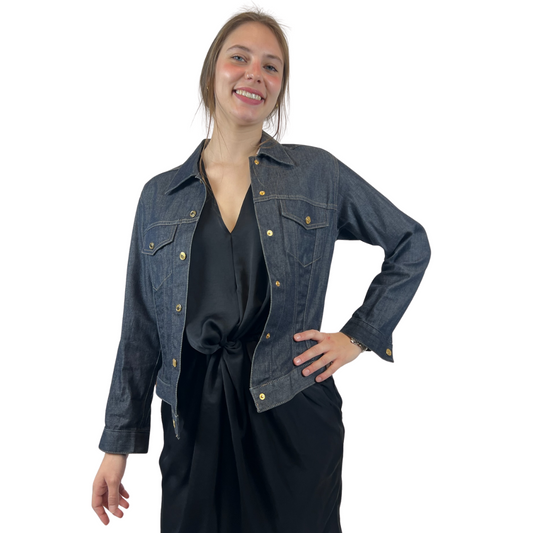 GUCCI Giacca di jeans scuro con dettagli in pelle