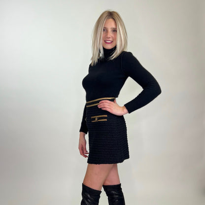 GUCCI Gonna bouclé nera con dettagli oro