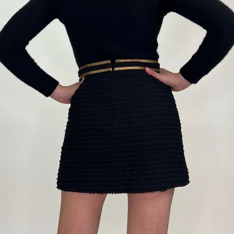 GUCCI Gonna bouclé nera con dettagli oro