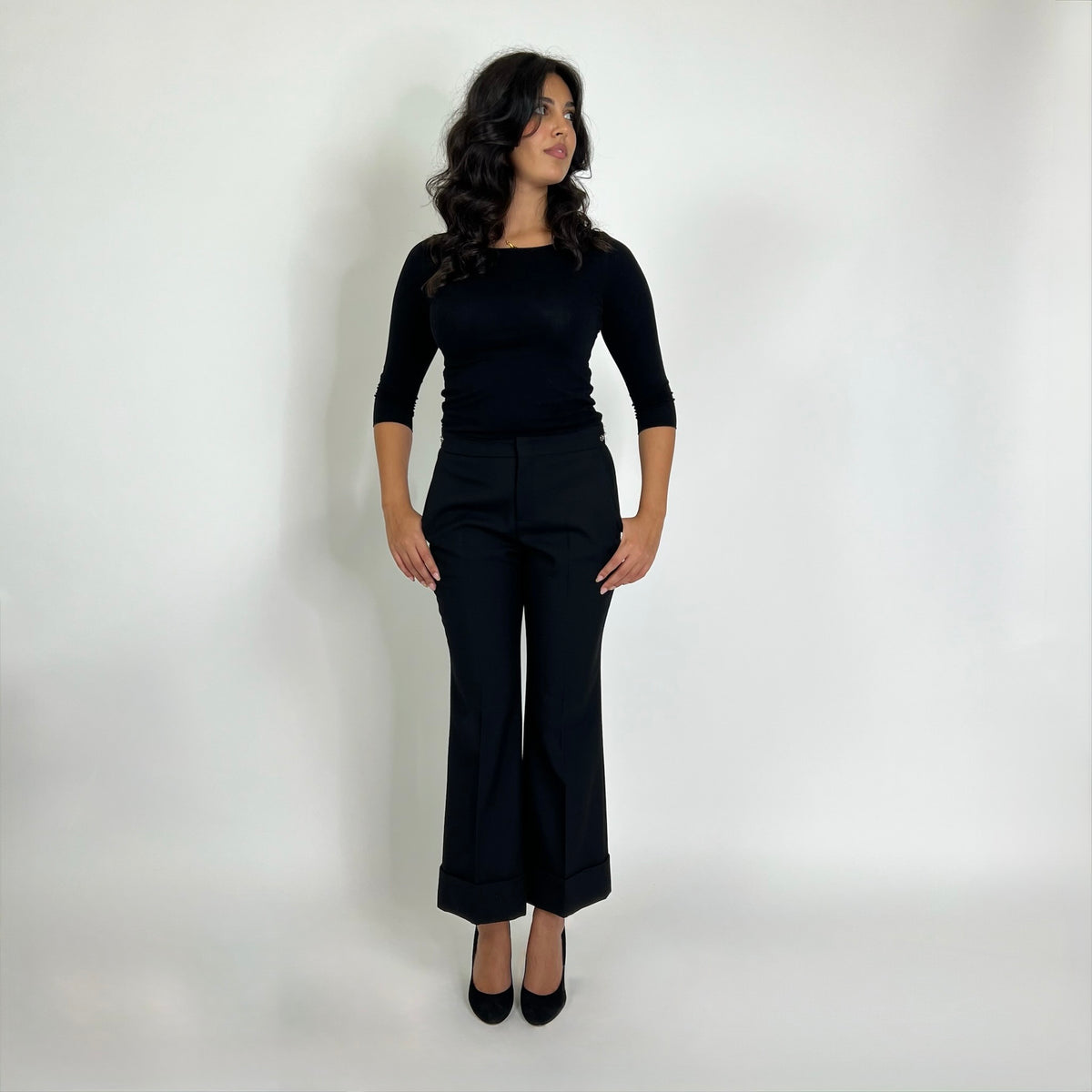 GUCCI Pantalone nero in lana con staffe su punto vita