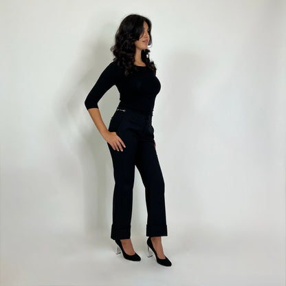 GUCCI Pantalone nero in lana con staffe su punto vita