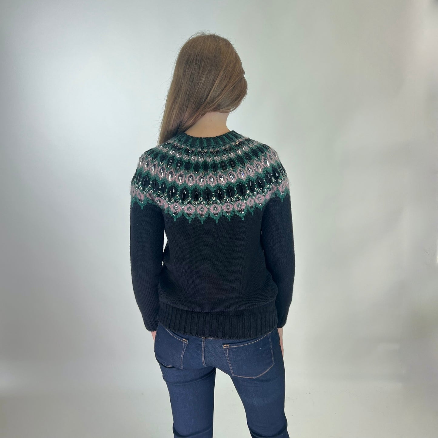 GUCCI Pull in cashmere nero con ricami