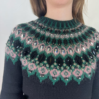 GUCCI Pull in cashmere nero con ricami