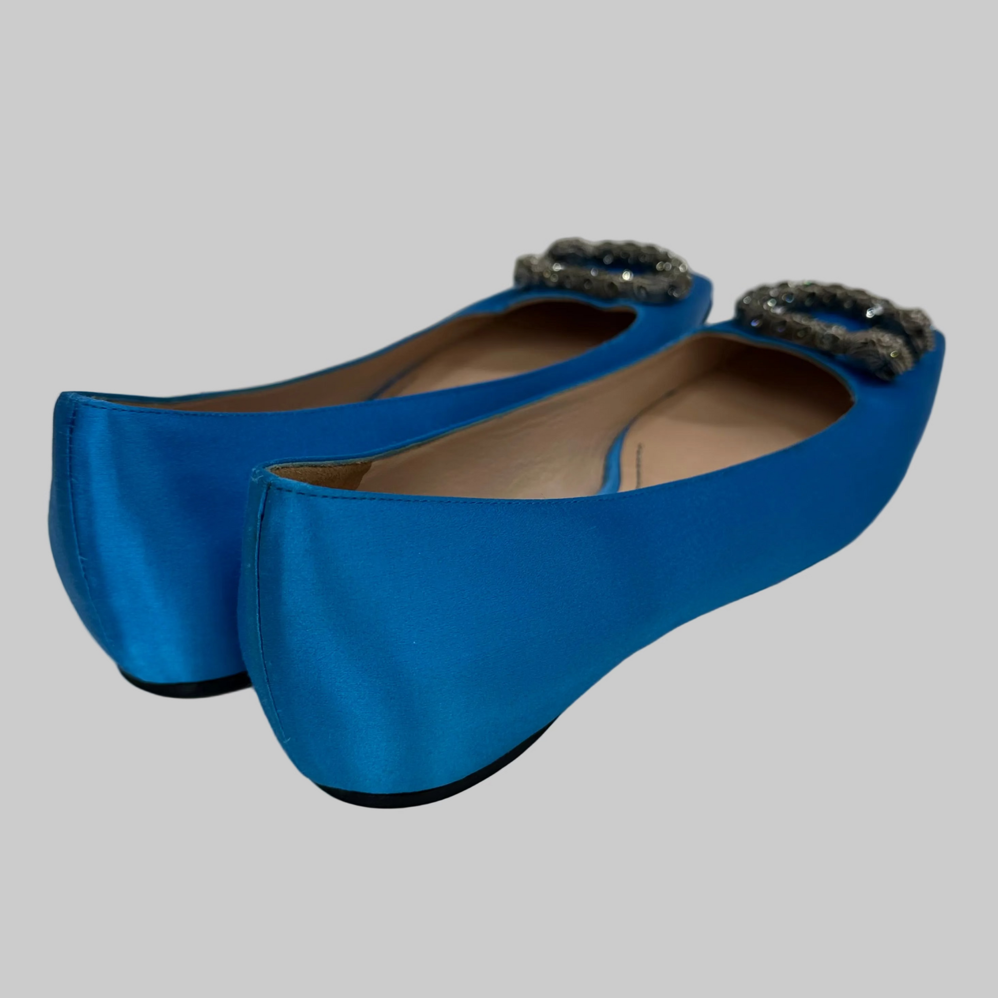 GUCCI Scarpa ballerina "Dionysus" in raso azzurro con fibbia 2 teste drago