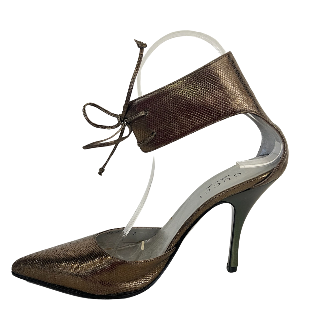 GUCCI Scarpa decolté in pelle color bronzo