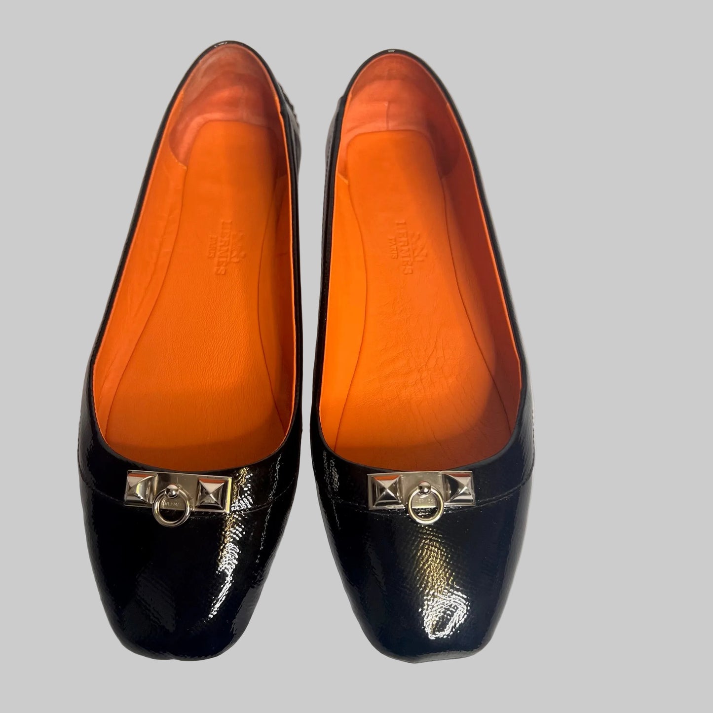 HERMES Ballerine Liberty in vernice nera