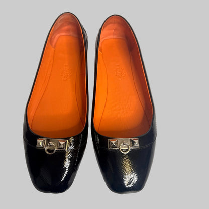 HERMES Ballerine Liberty in vernice nera