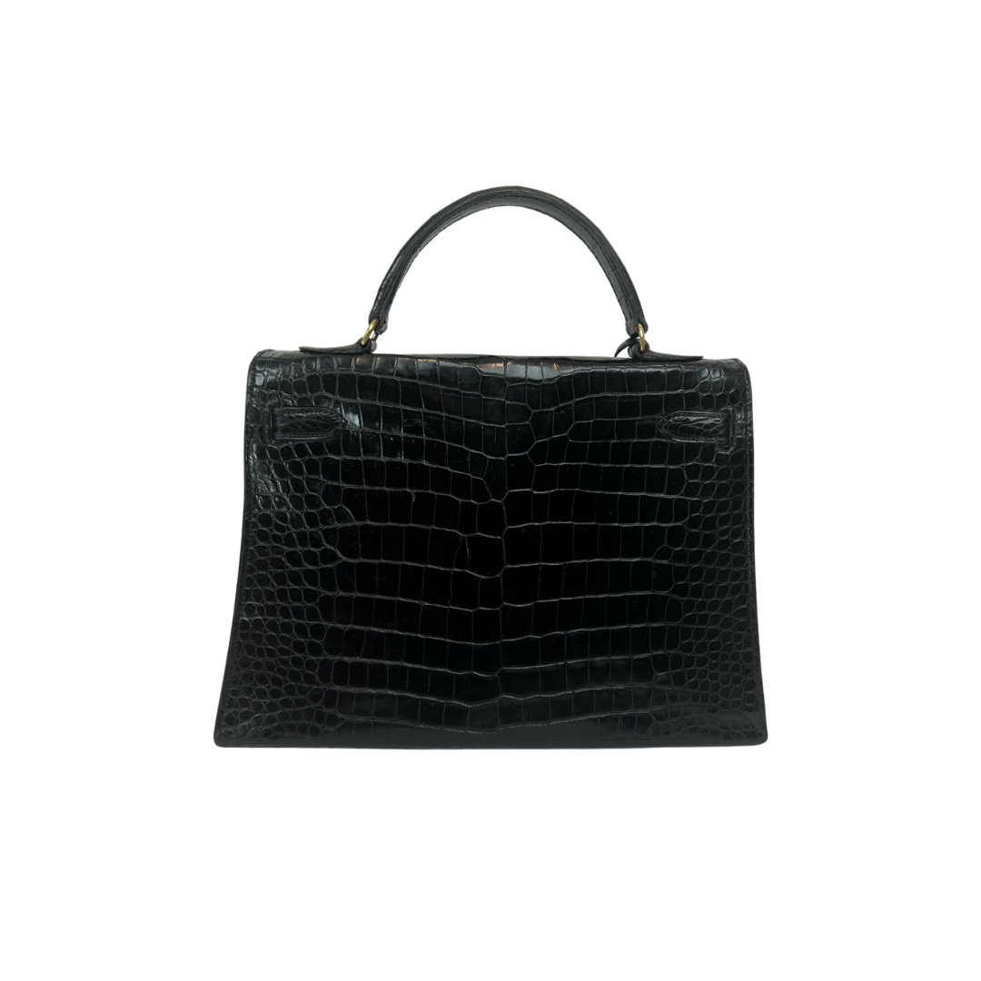 HERMES Borsa Kelly 32 in coccodrillo nera