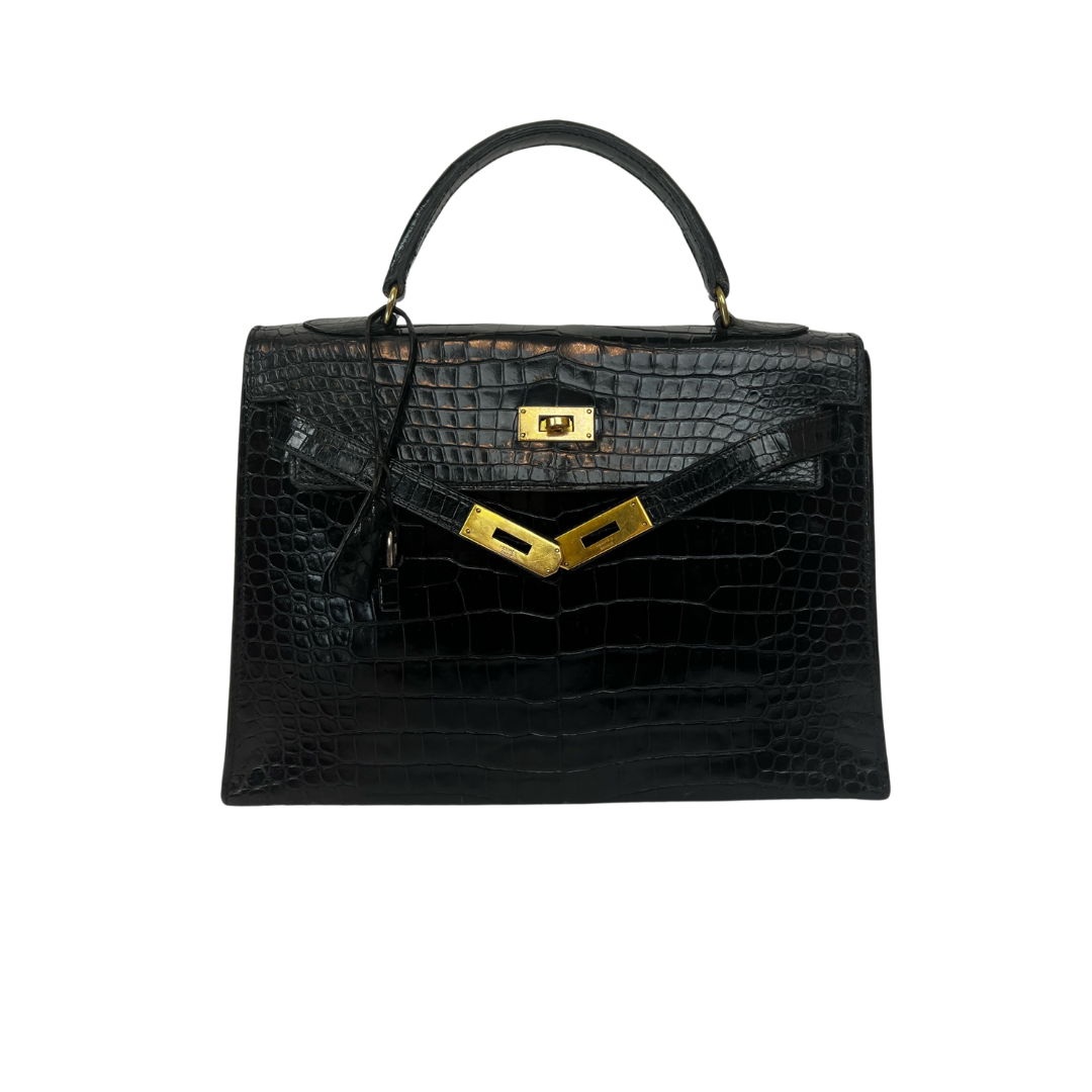 HERMES Borsa Kelly 32 in coccodrillo nera