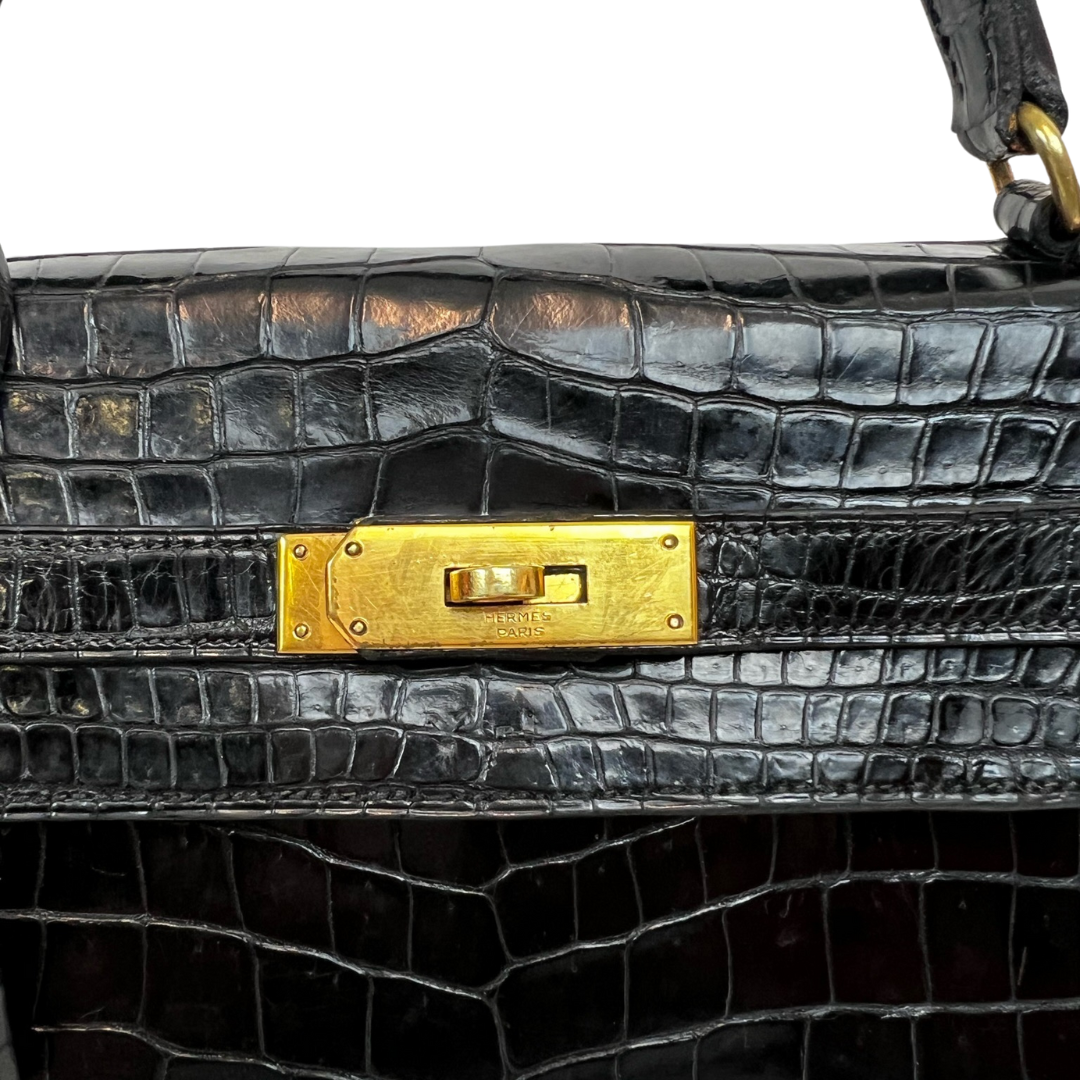 HERMES Borsa Kelly 32 in coccodrillo nera