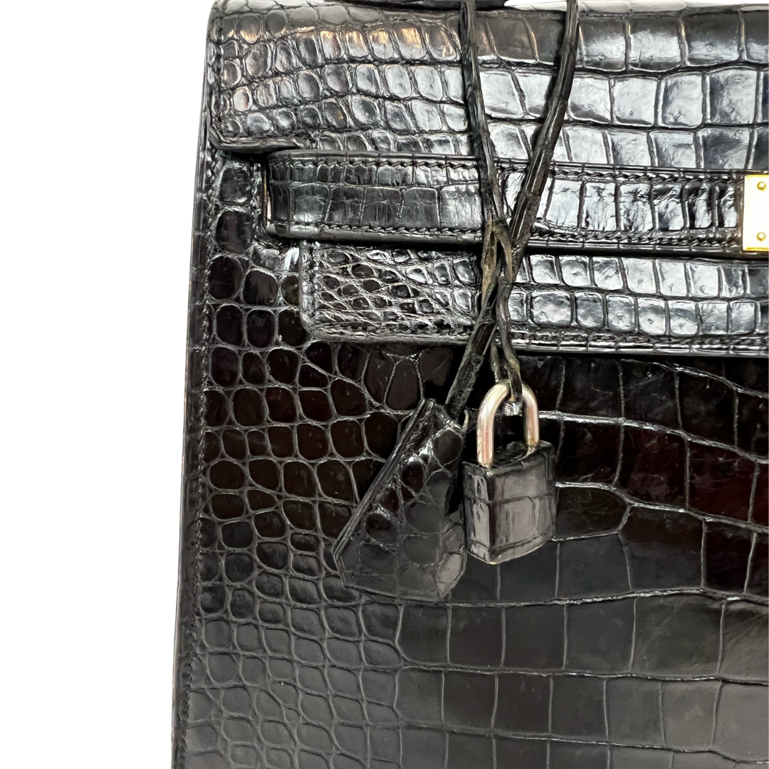 HERMES Borsa Kelly 32 in coccodrillo nera
