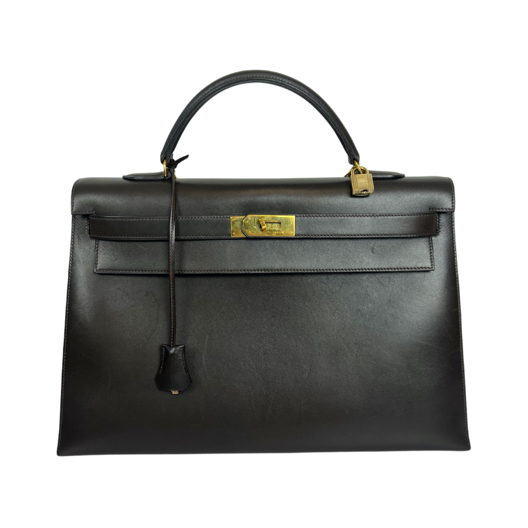 HERMES Borsa Kelly 40 in pelle box marrone