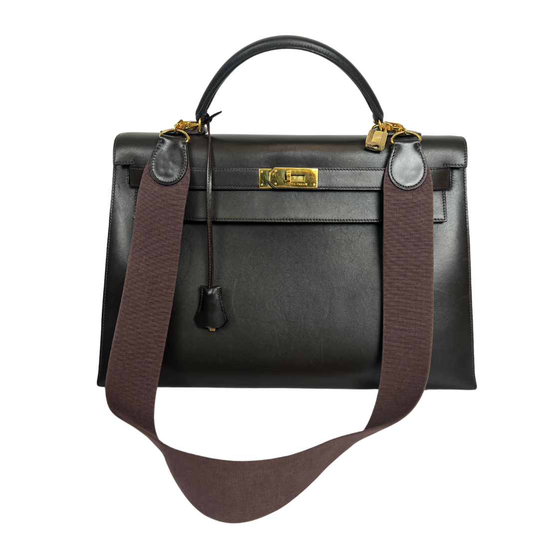 HERMES Borsa Kelly 40 in pelle box marrone 