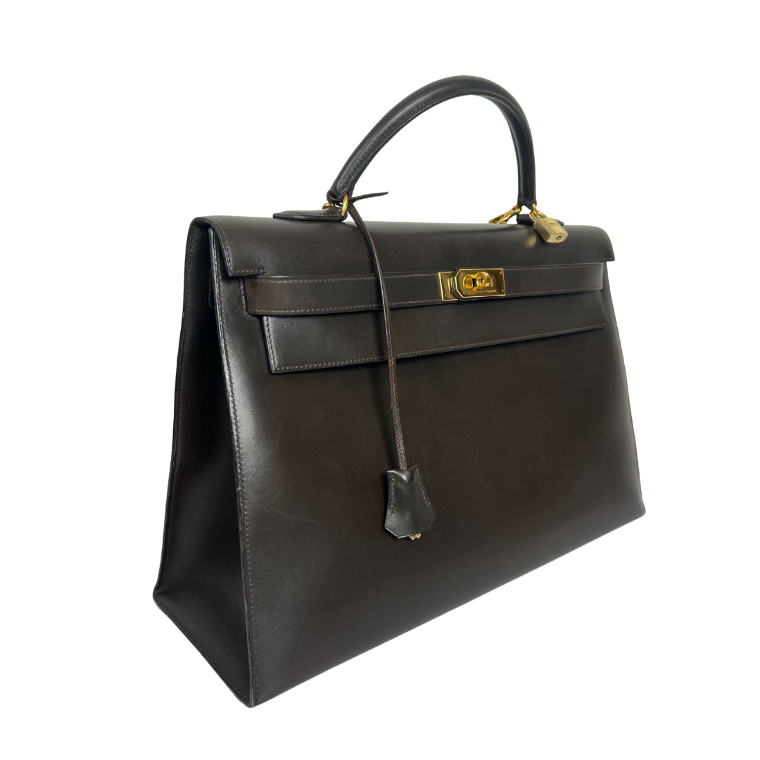 HERMES Borsa Kelly 40 in pelle box marrone 
