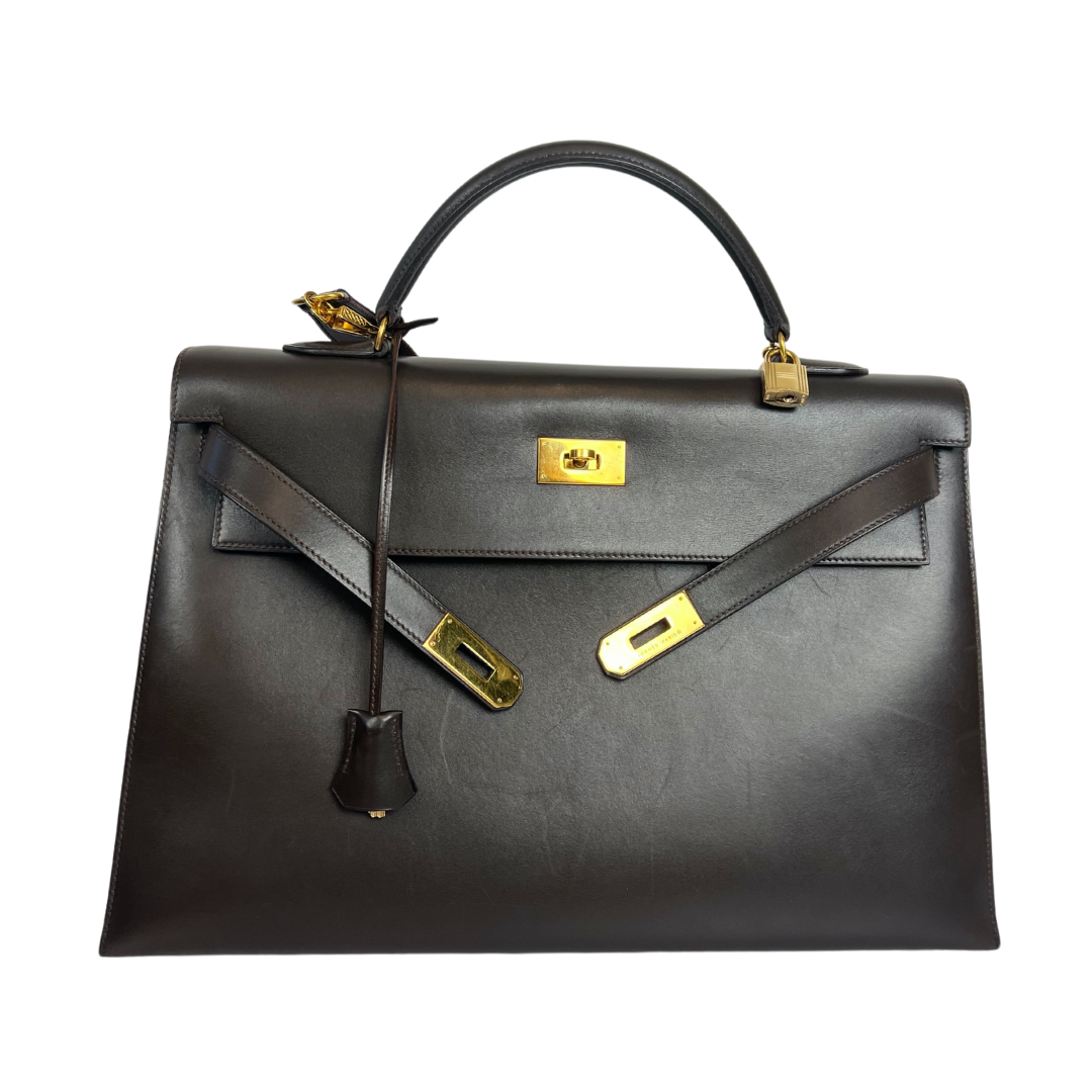 HERMES Borsa Kelly 40 in pelle box marrone 