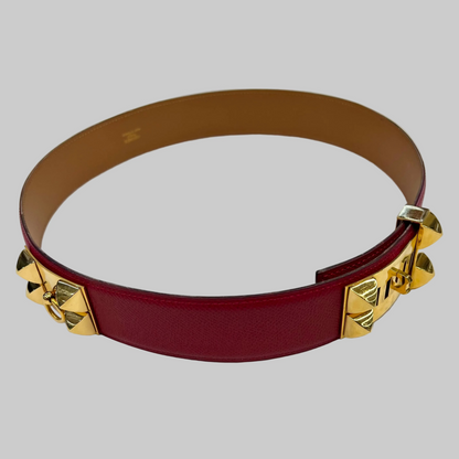HERMES Cintura "Collier de chien" 45 pelle epsom rosso hardware oro