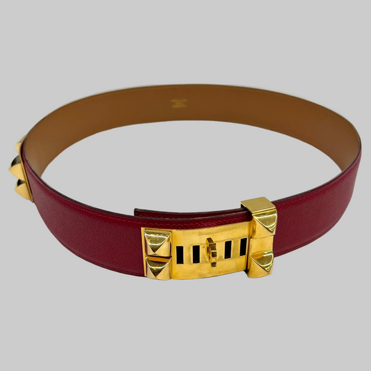 HERMES Cintura "Collier de chien" 45 pelle epsom rosso hardware oro