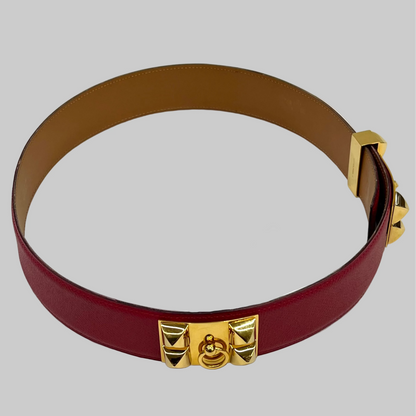 HERMES Cintura "Collier de chien" 45 pelle epsom rosso hardware oro