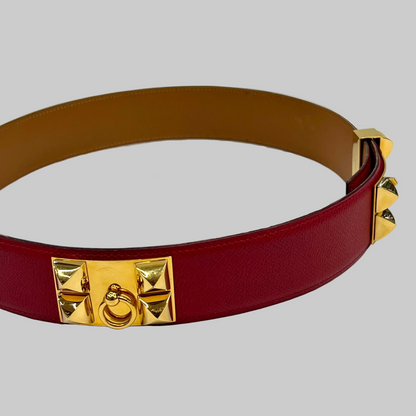 HERMES Cintura "Collier de chien" 45 pelle epsom rosso hardware oro