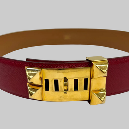 HERMES Cintura "Collier de chien" 45 pelle epsom rosso hardware oro