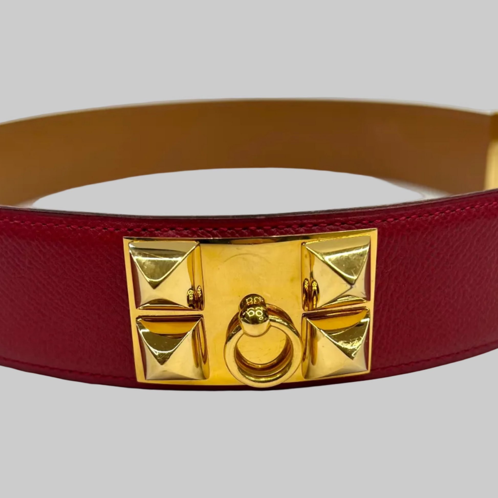 HERMES Cintura "Collier de chien" 45 pelle epsom rosso hardware oro