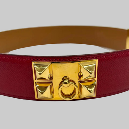 HERMES Cintura "Collier de chien" 45 pelle epsom rosso hardware oro