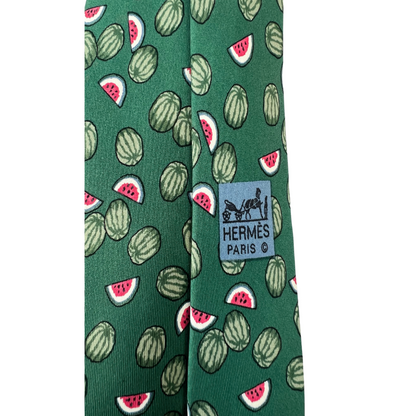 HERMES Cravatta seta verde con angurie