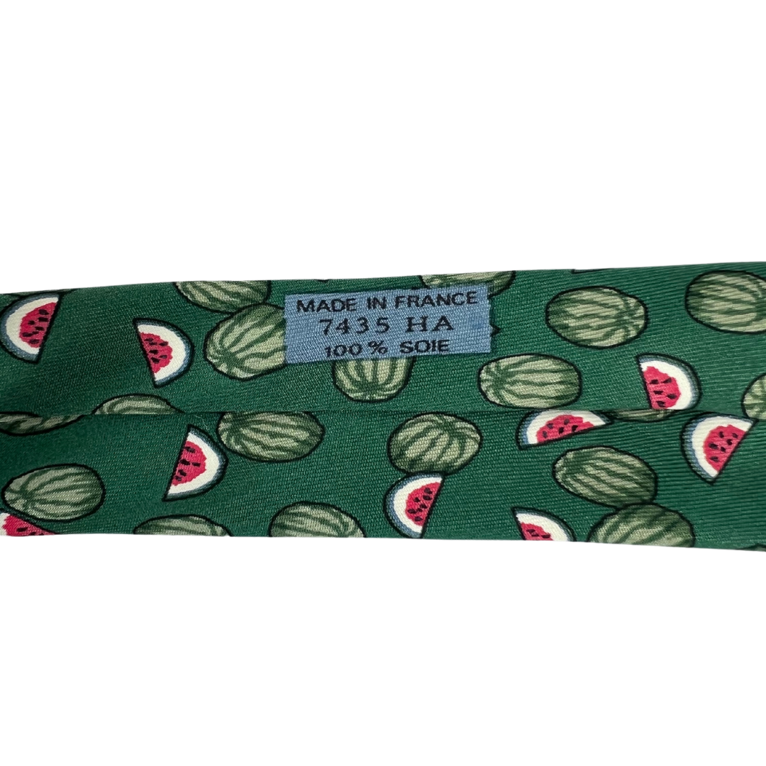 HERMES Cravatta seta verde con angurie