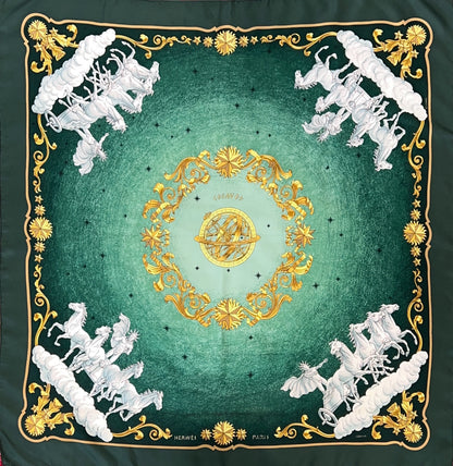 HERMES Foulard carrè 90 Cosmos verde