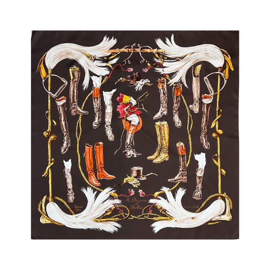 HERMES Foulard carrè A Propos de Bottes in seta marrone