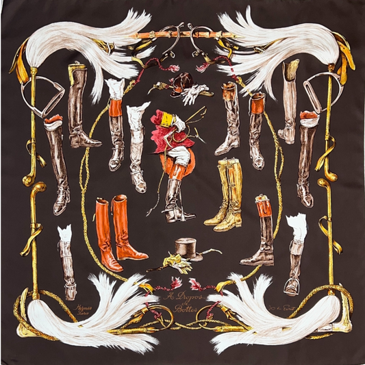 HERMES Foulard carrè A Propos de Bottes in seta marrone