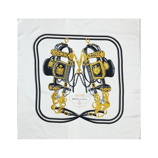 HERMES Foulard carrè in seta bianco Brides de Gala
