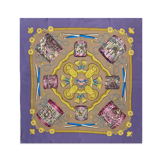 HERMES Foulard carrè in seta viola Les Tamburs
