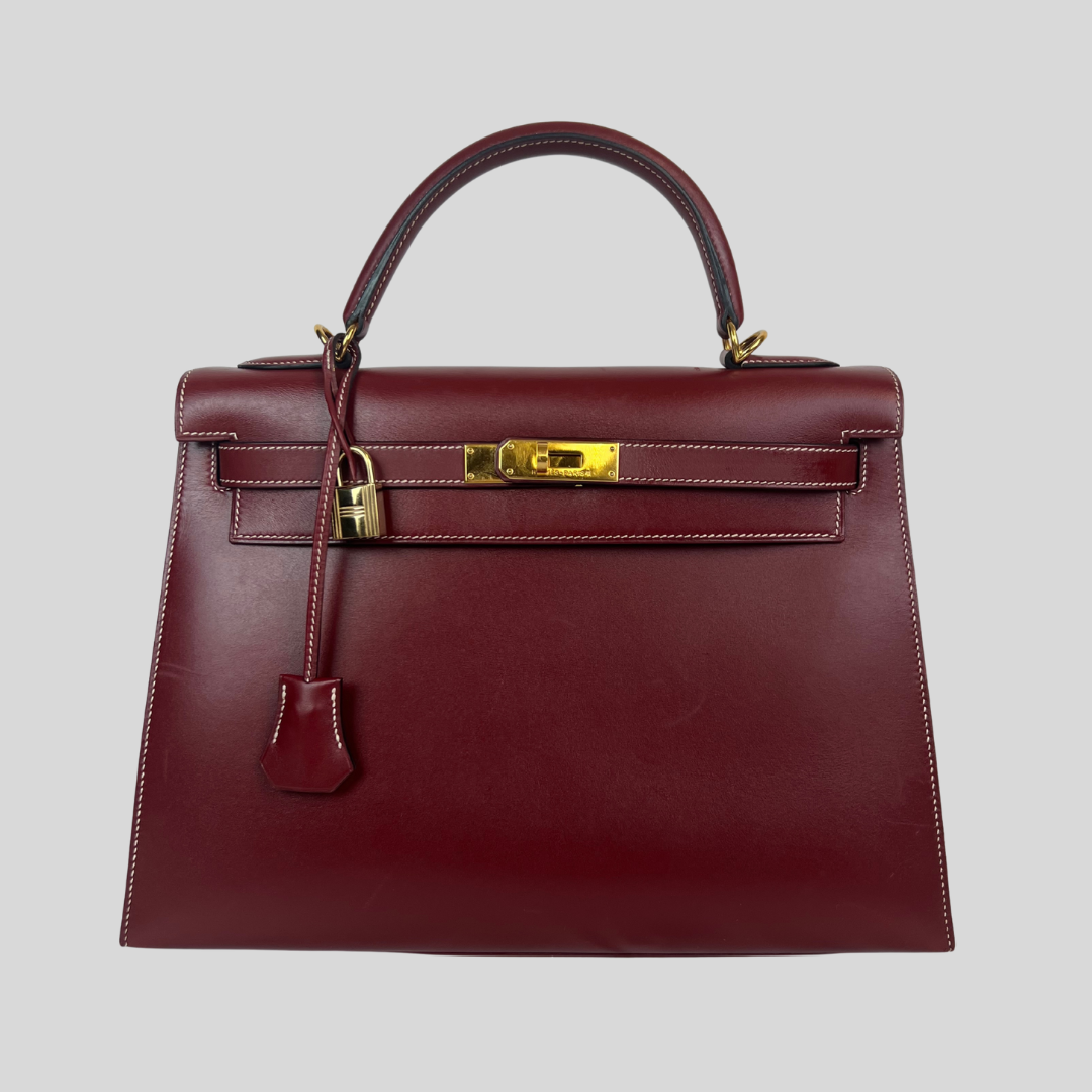 HERMES Kelly 32 in pelle box bordeaux