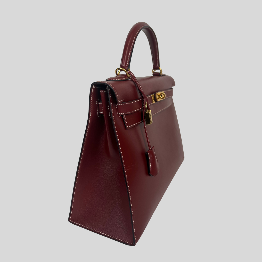 HERMES Kelly 32 in pelle box bordeaux
