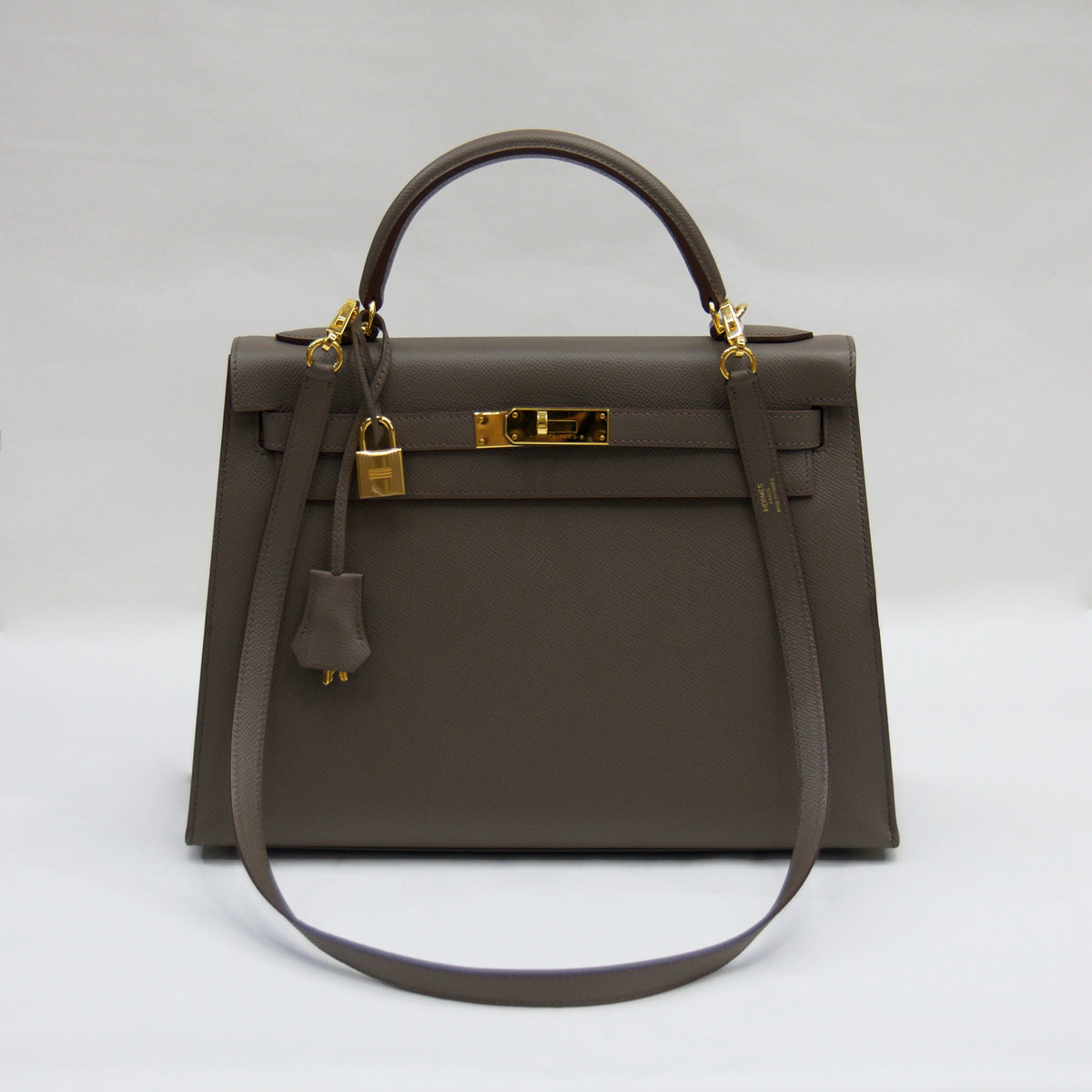 HERMES Kelly 32 in pelle epsom gris etain