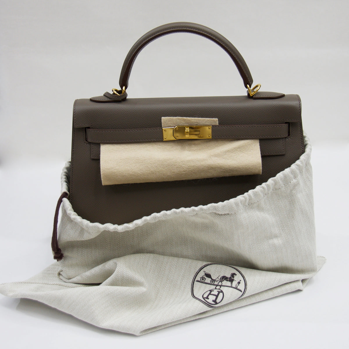 HERMES Kelly 32 in pelle epsom gris etain